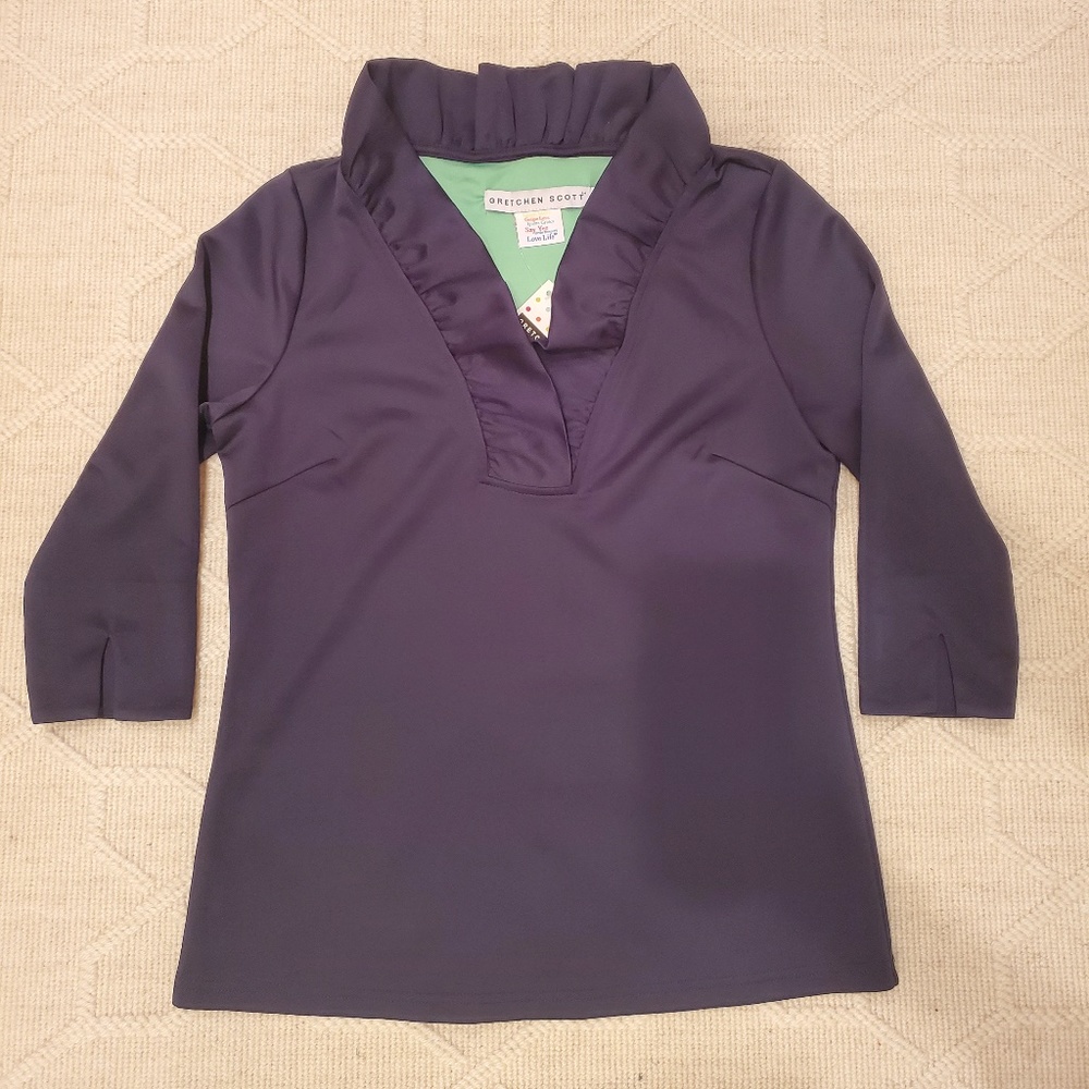 Gretchen Scott Ruffle Neck Top with Tags